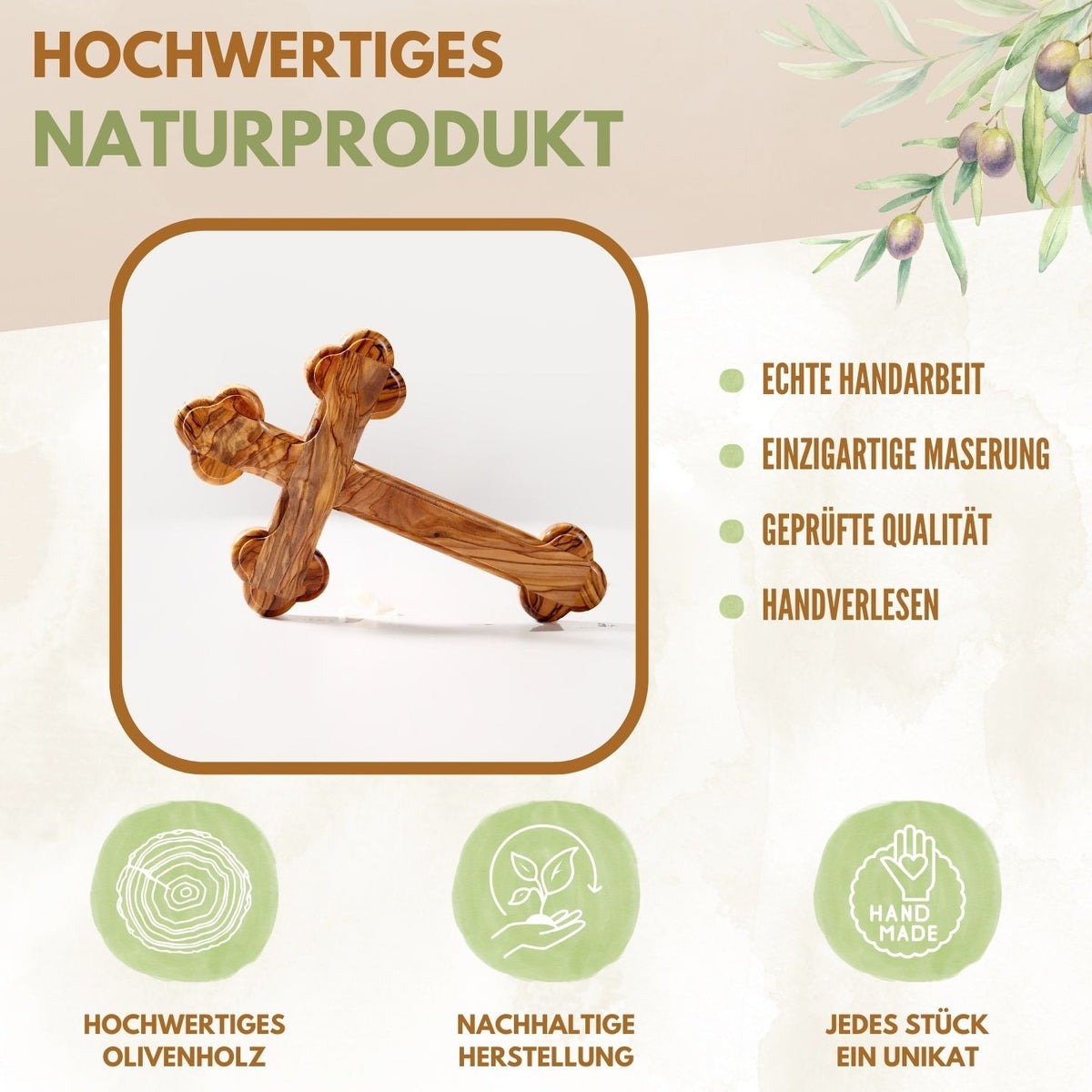 Hand-Carved Olive Wood Wall Cross with Rounded Edges