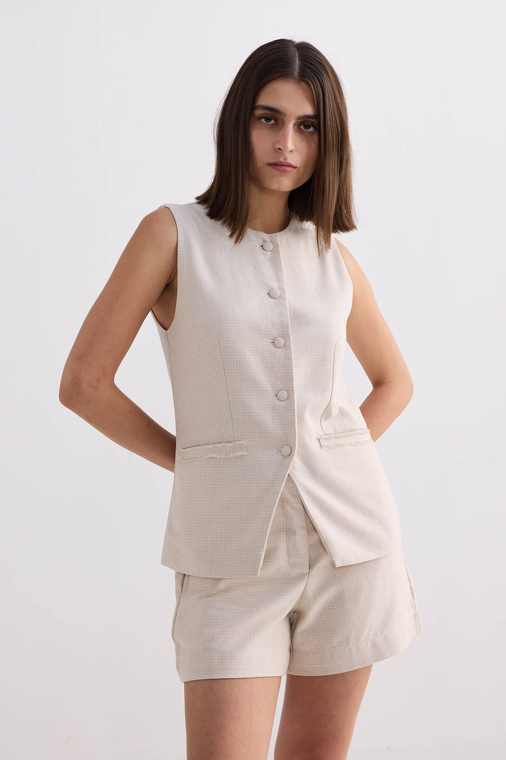 Cotton Tweed Shorts – Cream