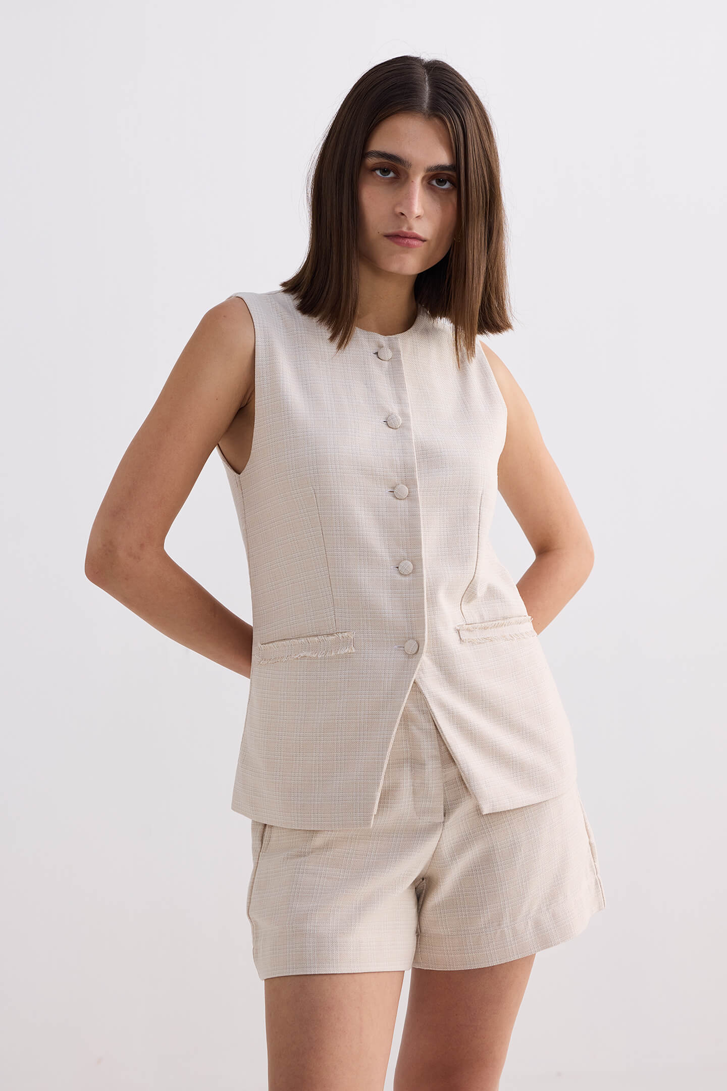 Cotton Tweed Shorts – Cream