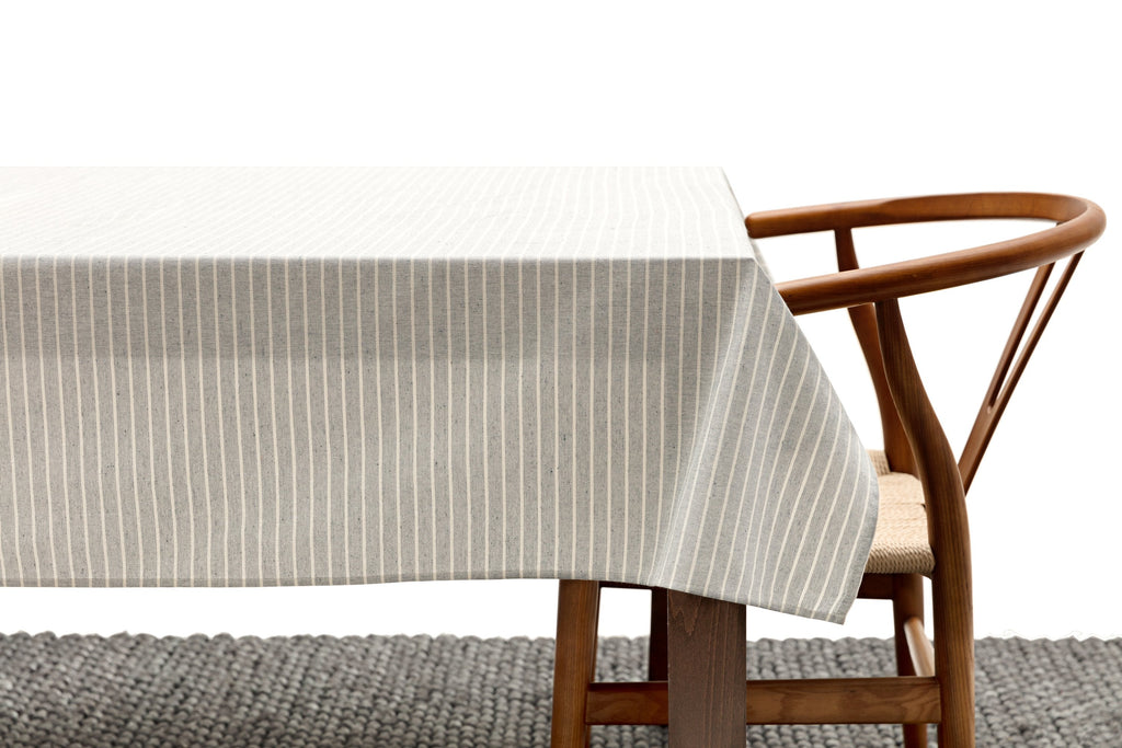 Pinstripe Cotton Tablecloth | Montreal, Quebec | 100% Cotton | 3 Sizes | Natural & Grey | MEEMA