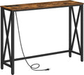 Rustic Brown Sofa Table With Power Outlet And USB Ports