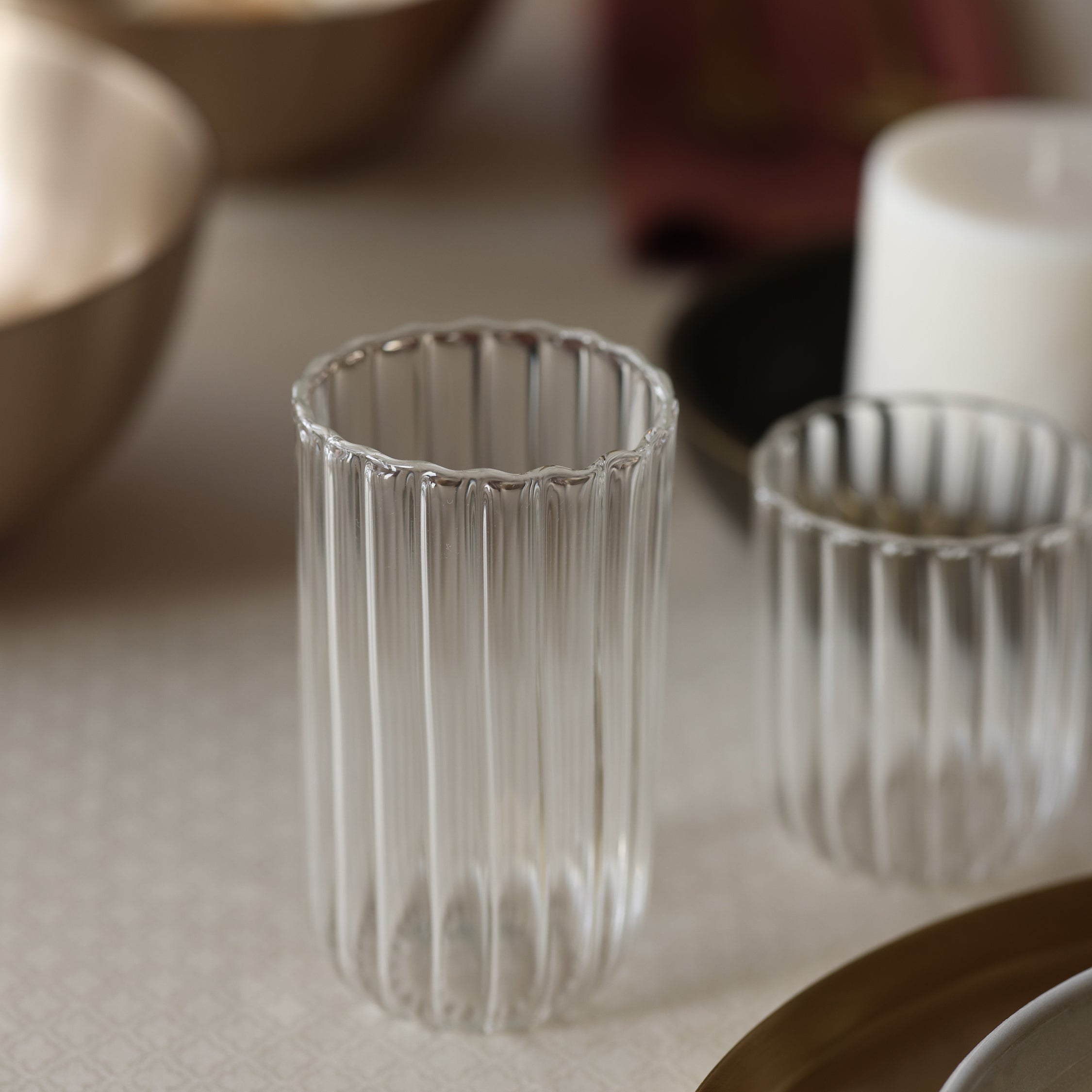 Kira Tall Tumbler | Set of 4 | Mouth-Blown Borosilicate Glass | Fleck