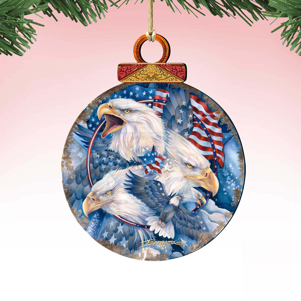 Allegiance Patriotic Eagles Wooden Ornaments by J. Bergsma - Wildlife Holiday Decor - 8591730-JB