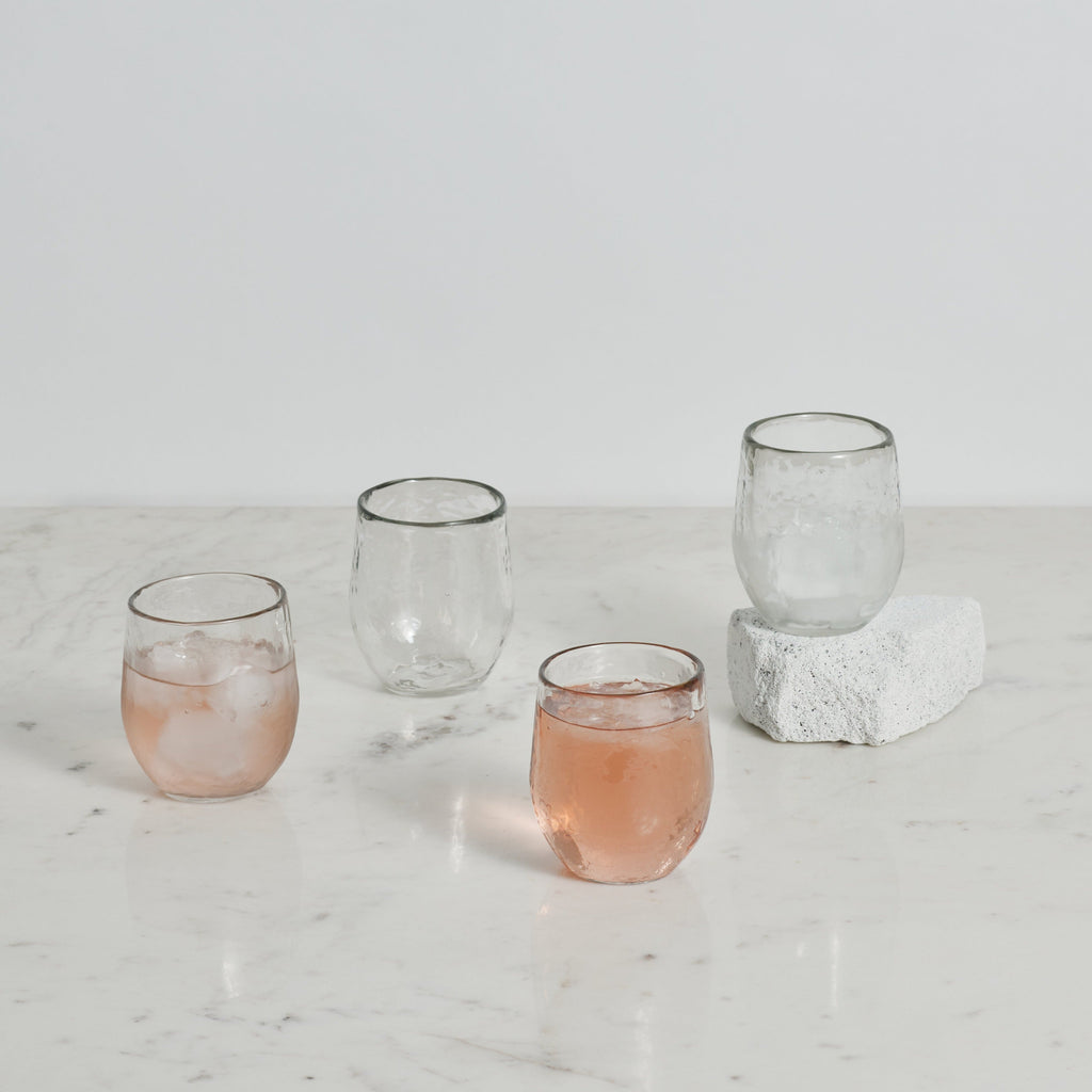 Pebbled Spirits Glasses Set of 4 | Hand-Blown | Hammered Clear Glass | 7 oz | Powered by People