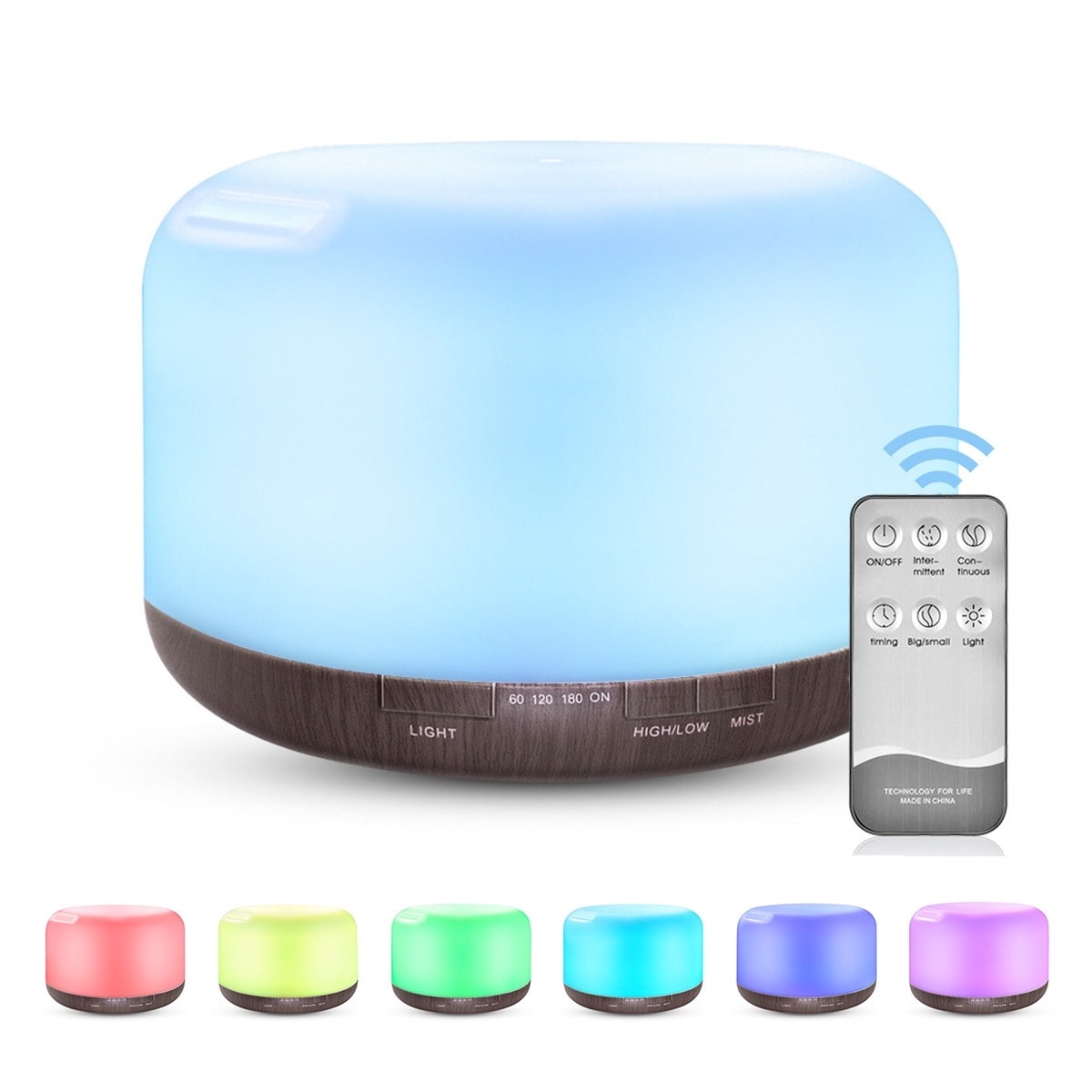 Color-Changing Essential Oil Aromatherapy Diffuser | 500ml | 7 LED Colors | Remote | 5-in-1 | 16 Hours