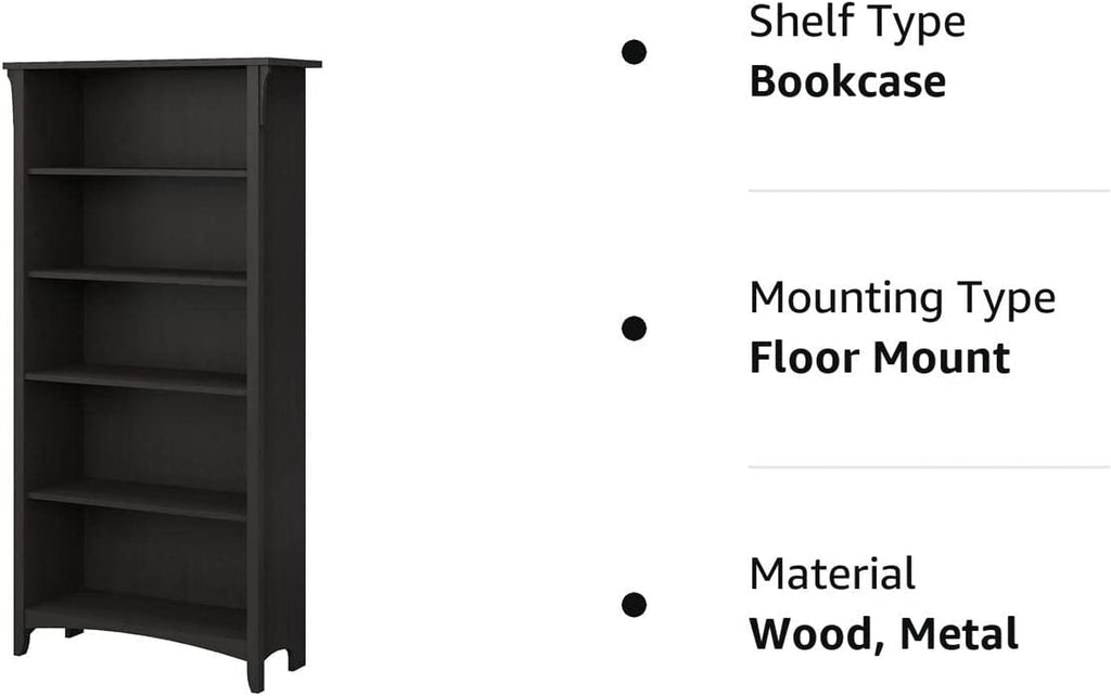 Vintage Black Bookcase With Adjustable Shelves For Home