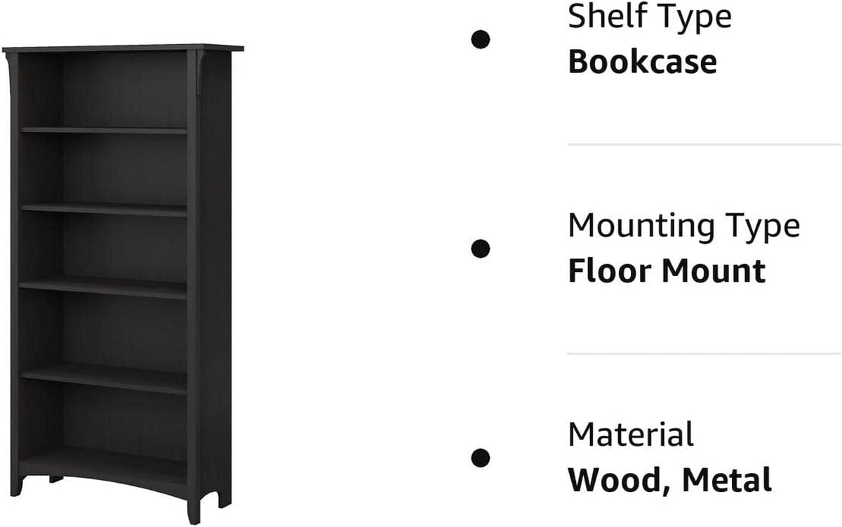 Vintage Black Bookcase With Adjustable Shelves For Home