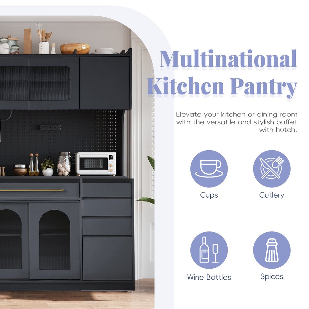 Storage Cabinet Black MDF, Glass for home organization and storage