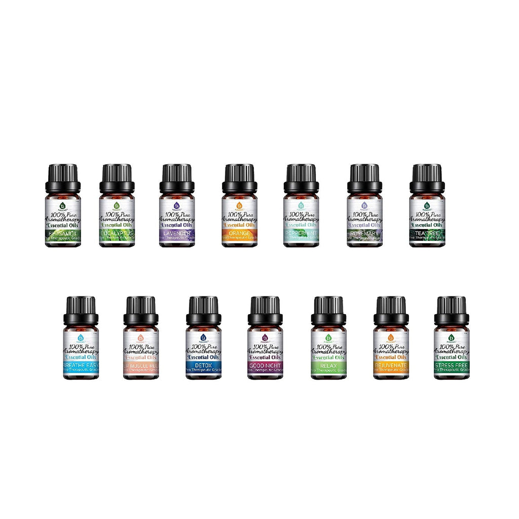 14-Pack 100% Pure Therapeutic Essential Oils | No Fillers or Additives | Eucalyptus, Lavender, Peppermint & More | PURSONIC