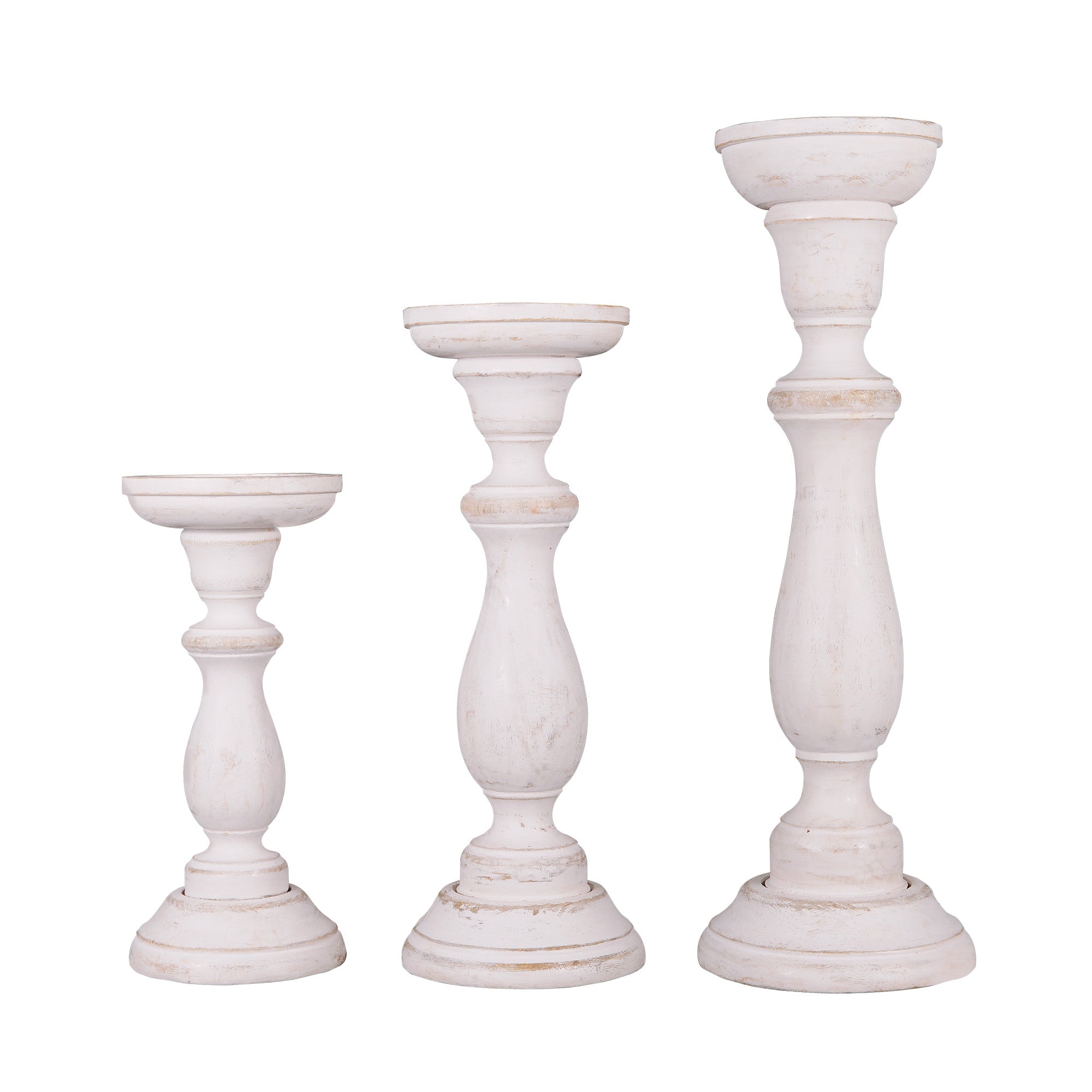 Shabby Chic Pillar Candleholder Set | Set of 3 | Handcrafted Wood | 9", 12" & 15" | Powered by People