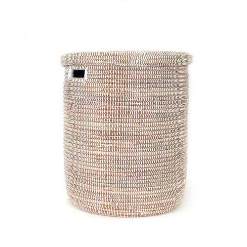 White Flat Lid Basket | Large | Handwoven Millet Grass | 20"H x 16"W | Wolof Artisans | Senegal | Mbare