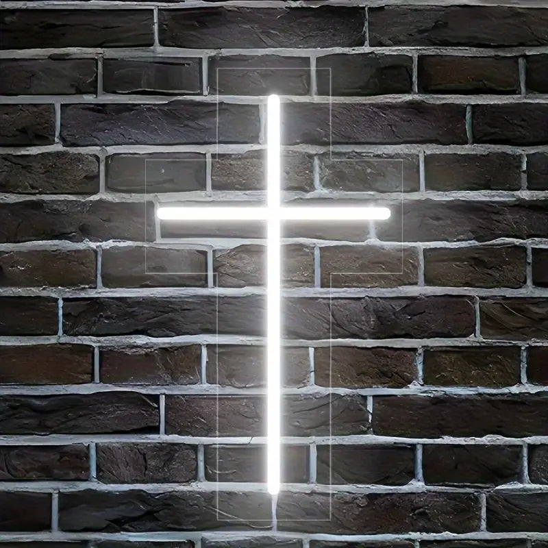 White LED Cross Neon-Style Wall Light, USB Powered