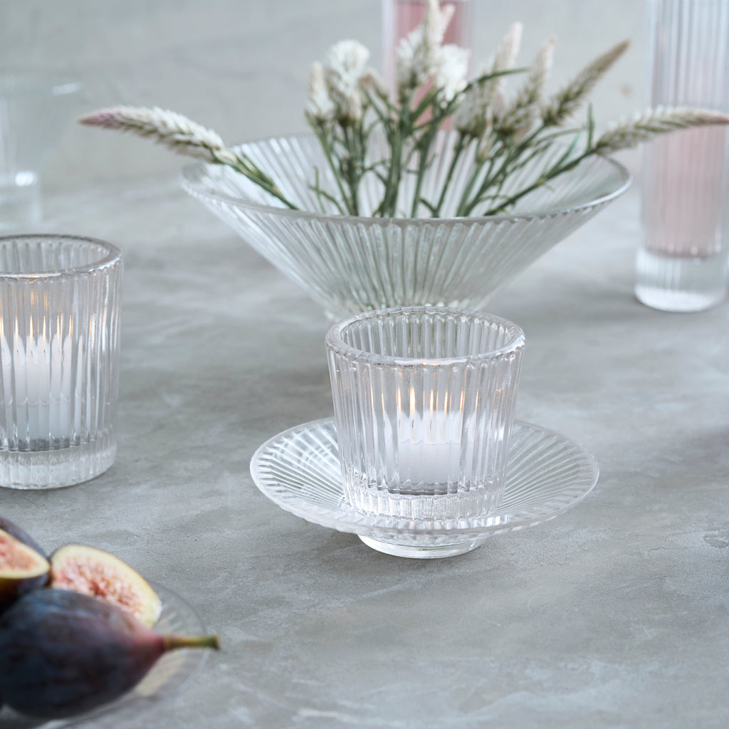 Pressed Clear Glass Tealight & Votive Holders | Set of 4 | Textured Candlelight | Powered by People