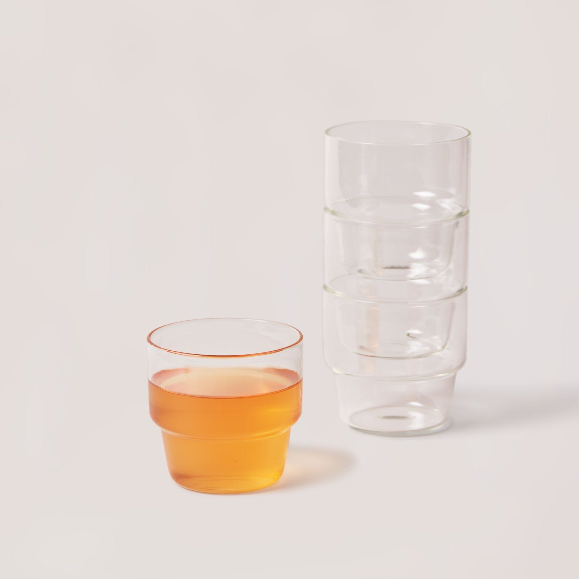 Stackable Glass Tumbler Set of 4 | Mouth-Blown Borosilicate | Handmade in India | 6.75 oz | Fleck
