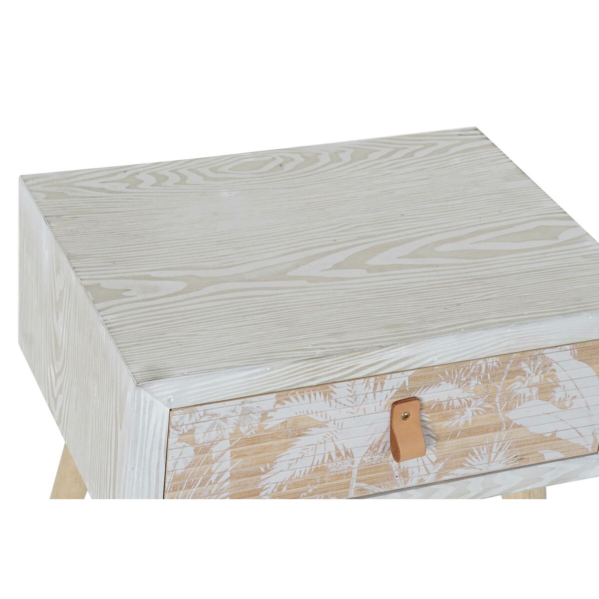 Tropical Wood & Bamboo Nightstand — White