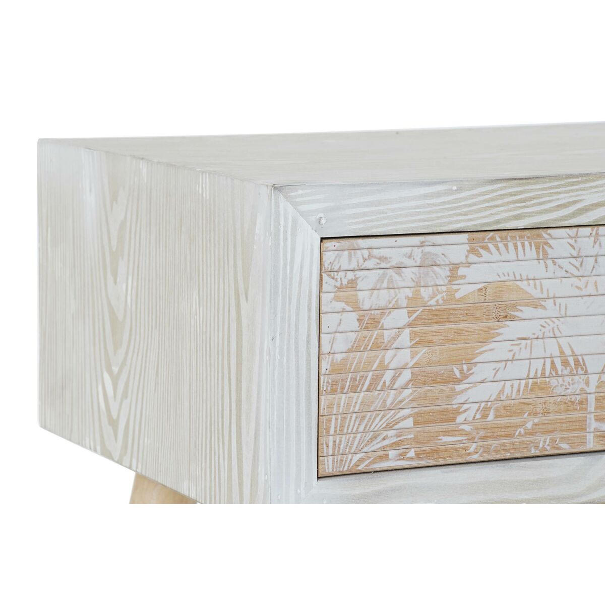 Tropical Wood & Bamboo Nightstand — White