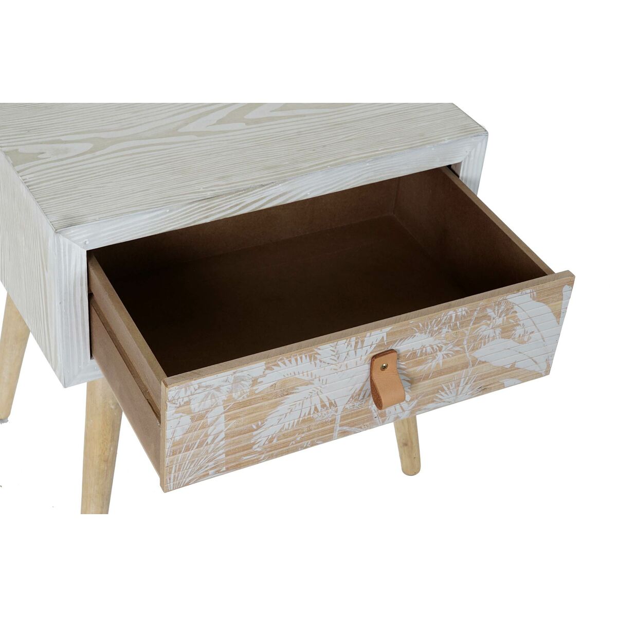 Tropical Wood & Bamboo Nightstand — White