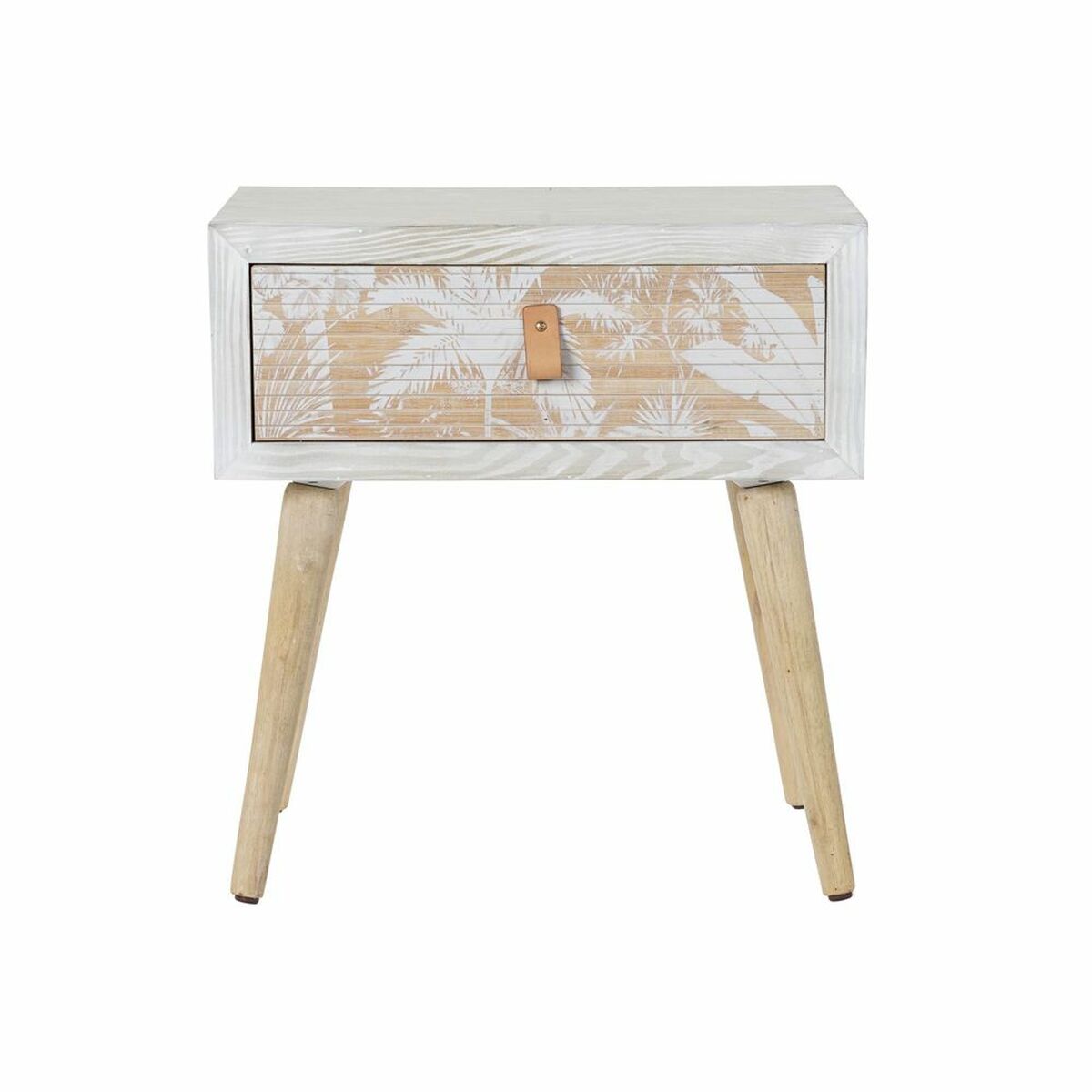 Tropical Wood & Bamboo Nightstand — White