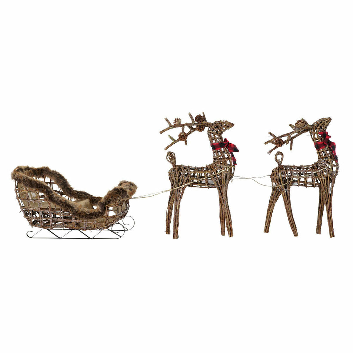 Reindeer Christmas Decor Set — Natural Metal & Wicker (3 Pieces)