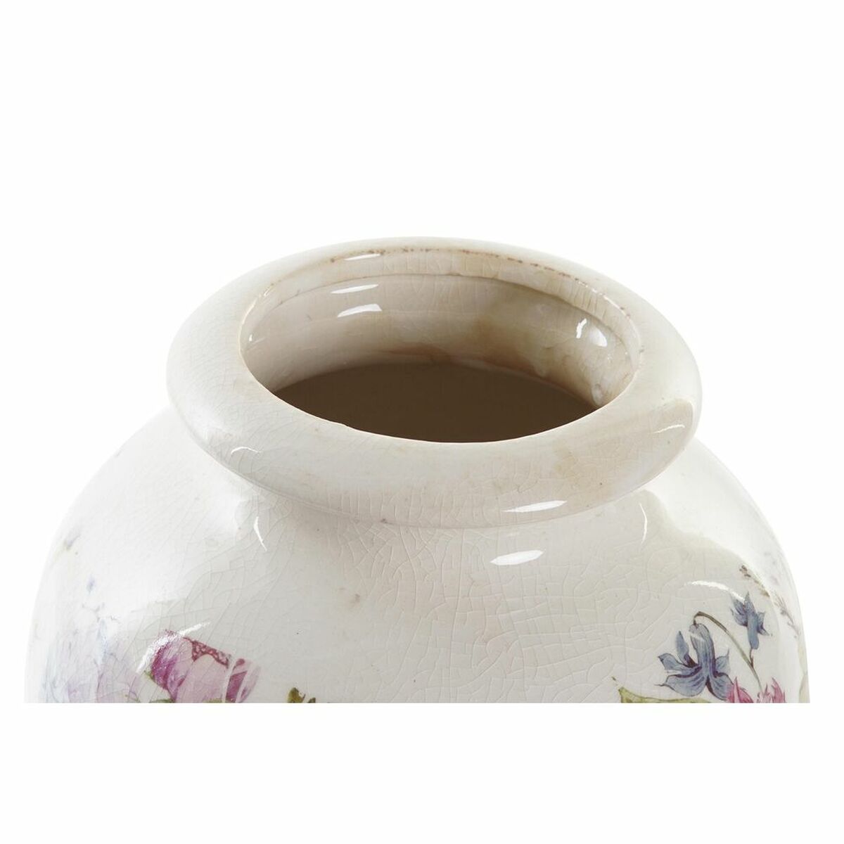 Shabby Chic Floral Stoneware Vase — White, Green & Maroon