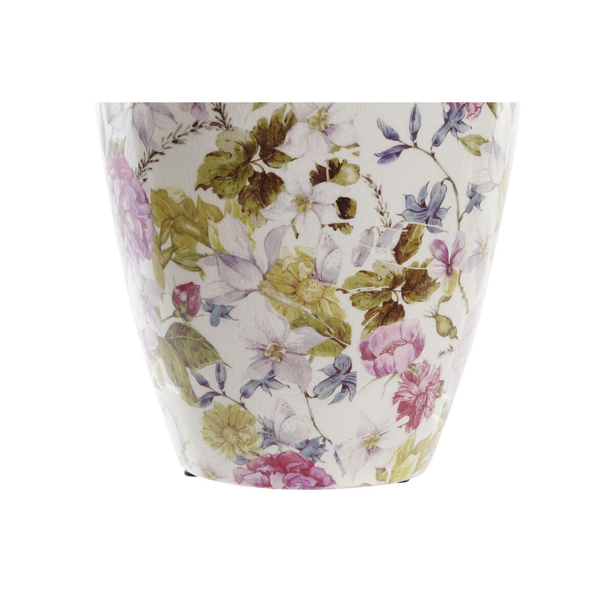 Shabby Chic Floral Stoneware Vase — White, Green & Maroon