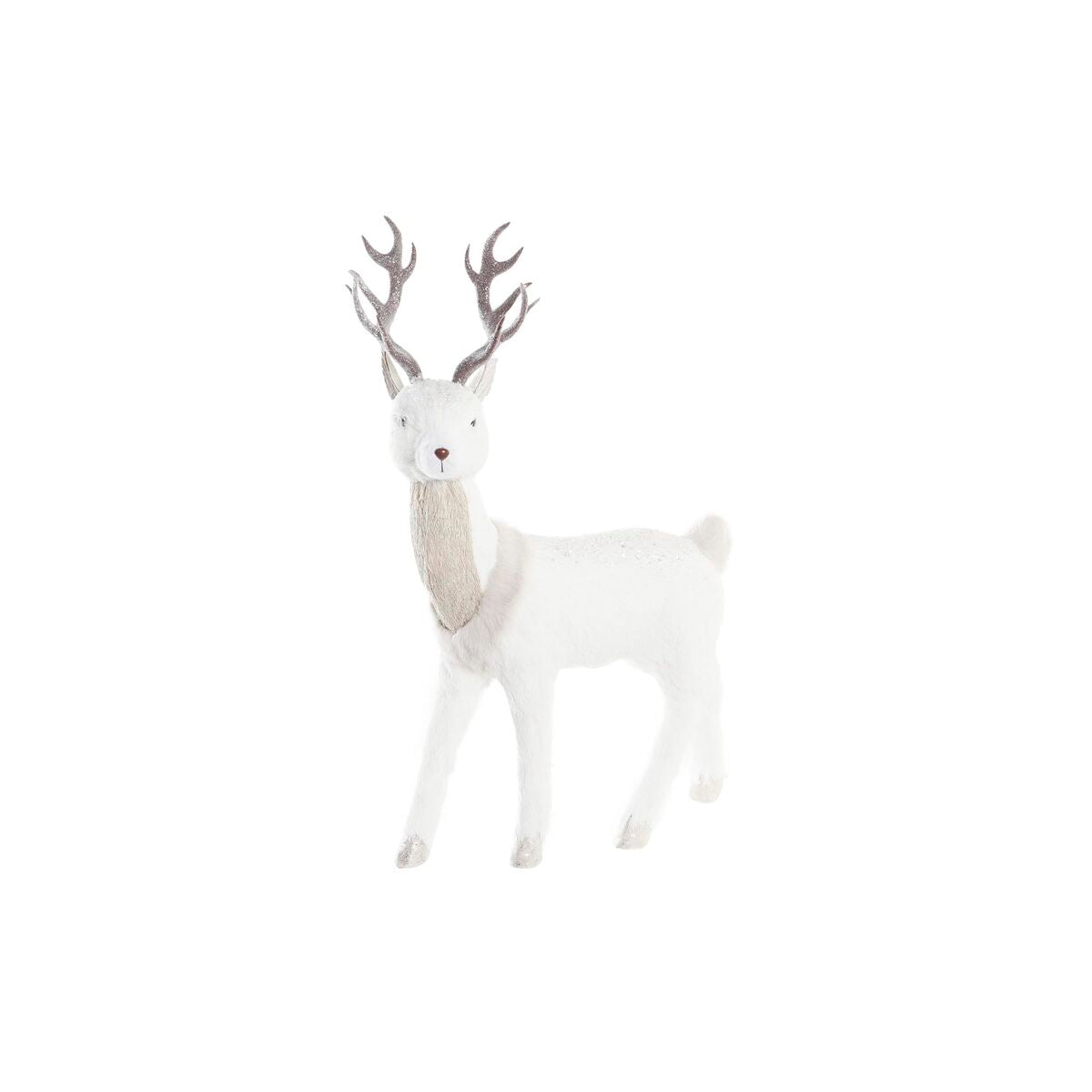 Christmas Deer Decoration — White & Brown Foam Polyester Holiday Accent
