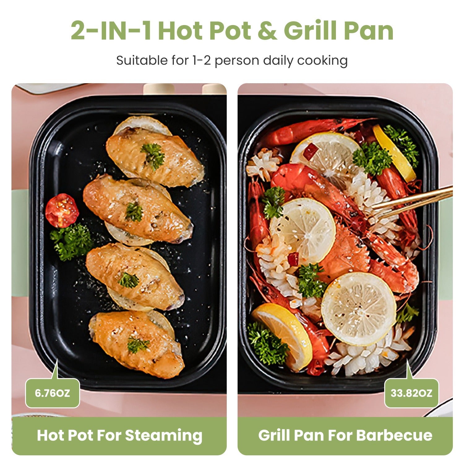 1Pc Electric Hot Pot With Grill 2-in-1 Hot Pot And Frying Pan Portable