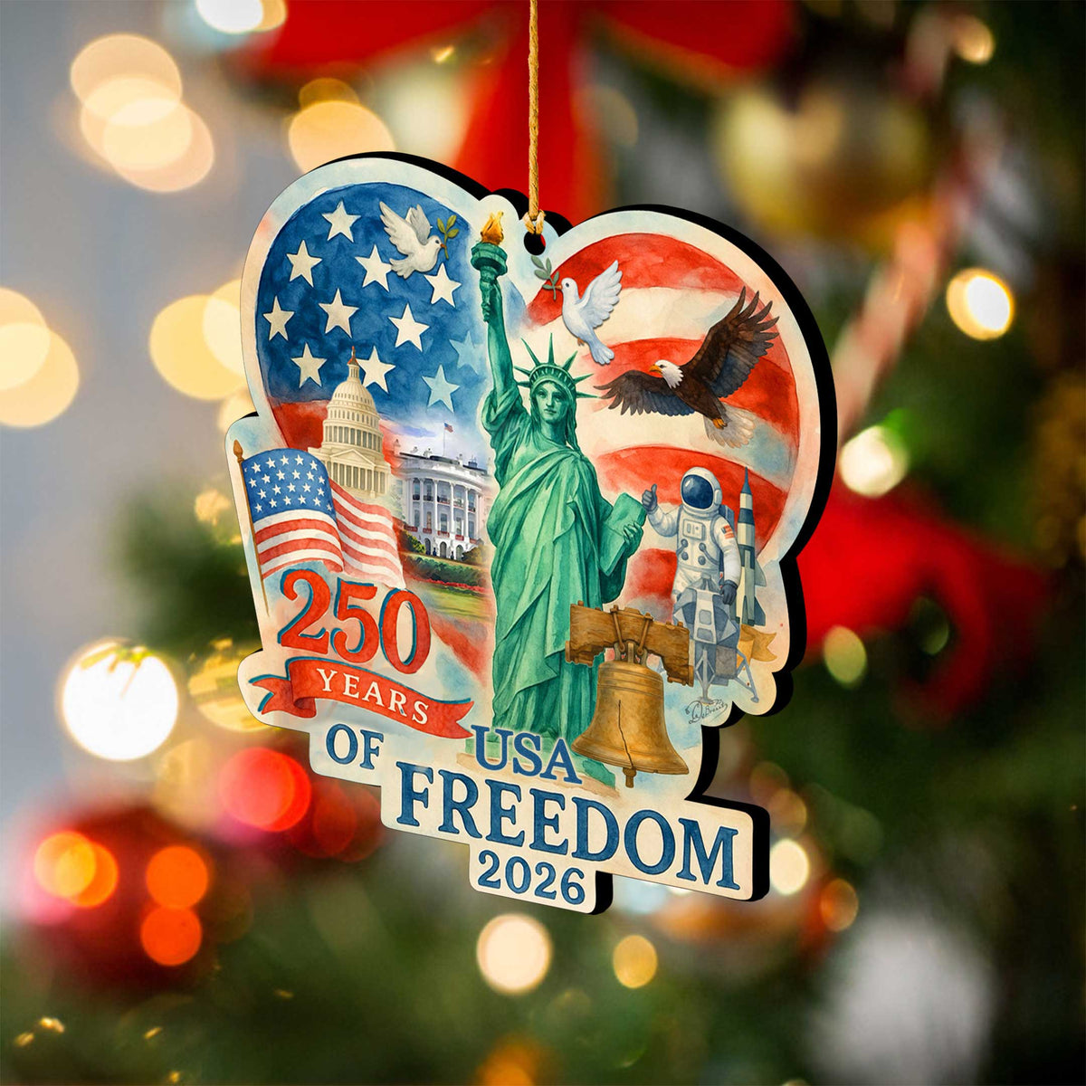 250th Anniversary Heart Ornament by G. DeBrekht - American Patriotic Decor – 8652842-3
