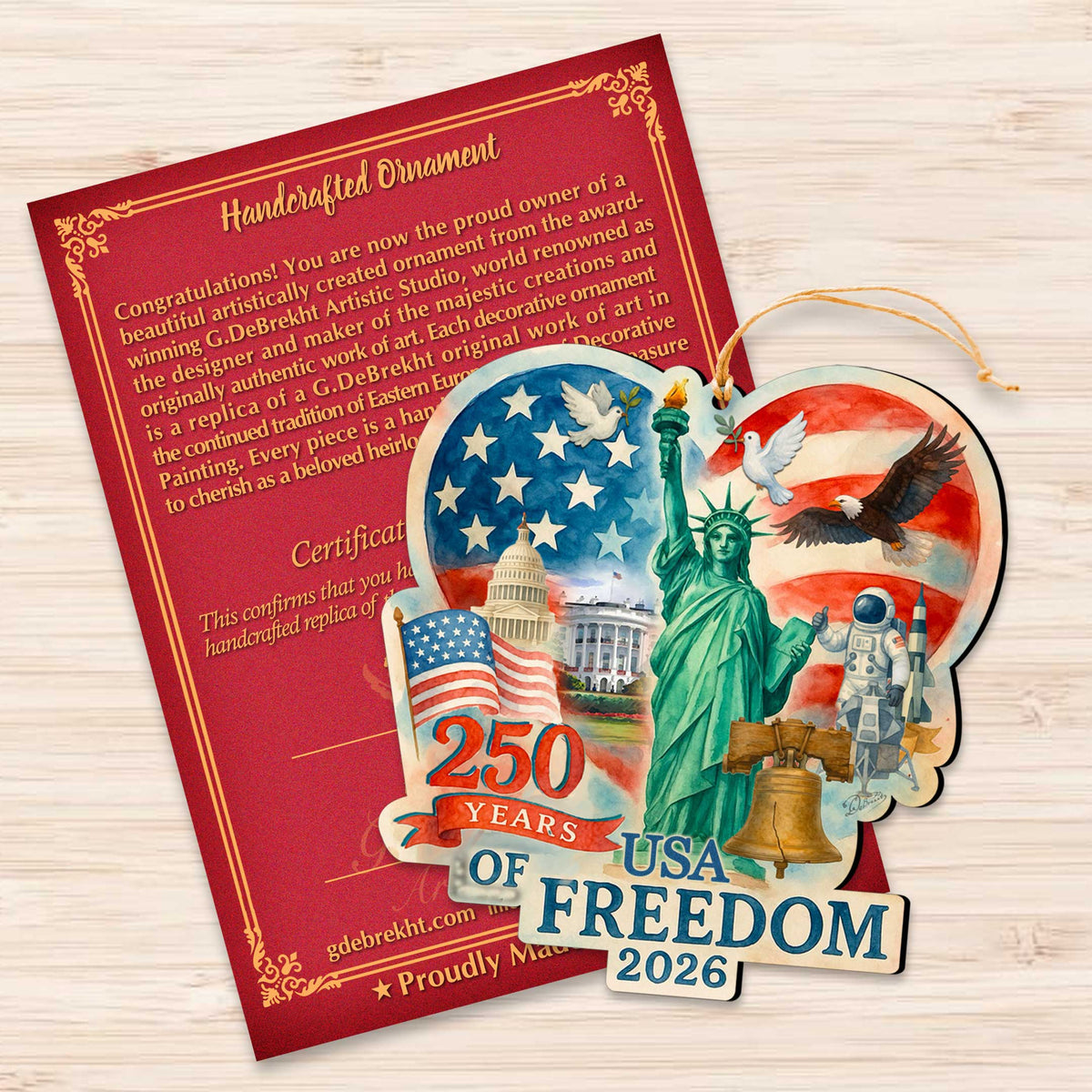 250th Anniversary Heart Ornament by G. DeBrekht - American Patriotic Decor – 8652842-3