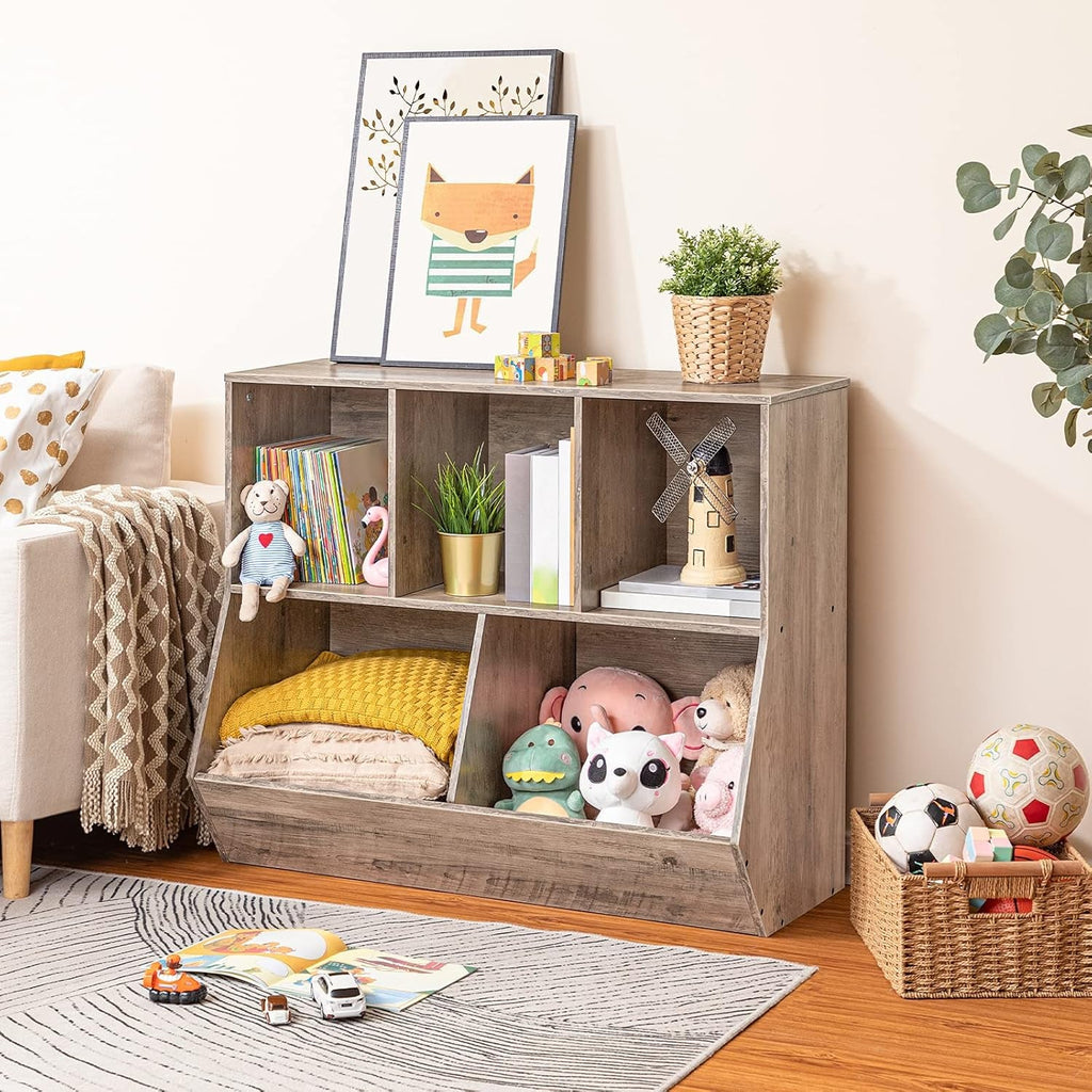 Kids Bookshelf Toy Storage Cabinet 35 Inch Long Greige
