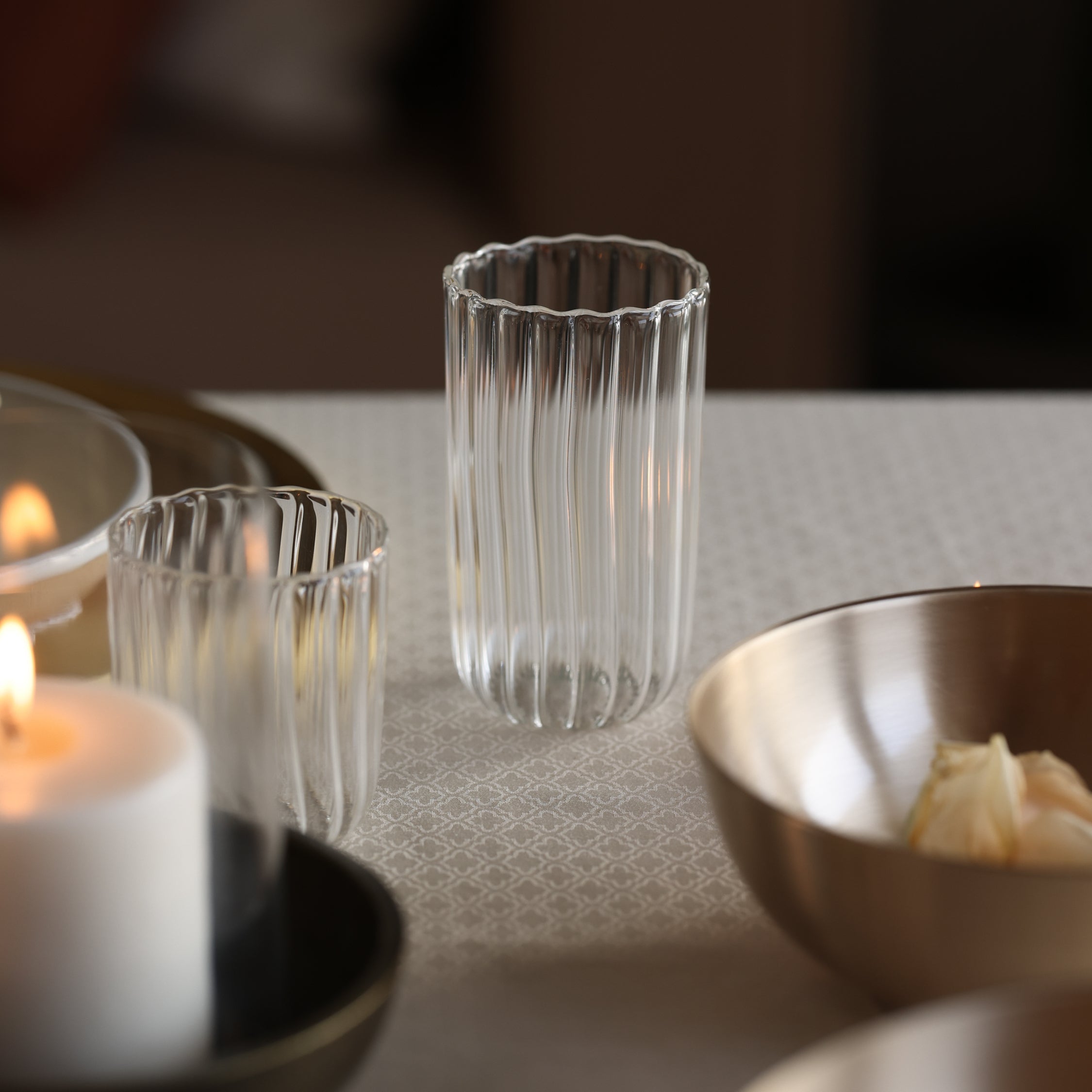 Kira Tall Tumbler | Set of 4 | Mouth-Blown Borosilicate Glass | Fleck