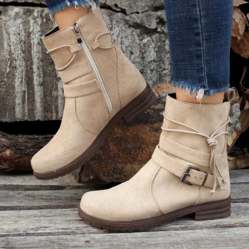 Women Belt Buckle Ankle Boots Chunky Chelsea Boots Autumn Winter Female New Designer Brand Mid Heels Casual Vintage Boots 2024