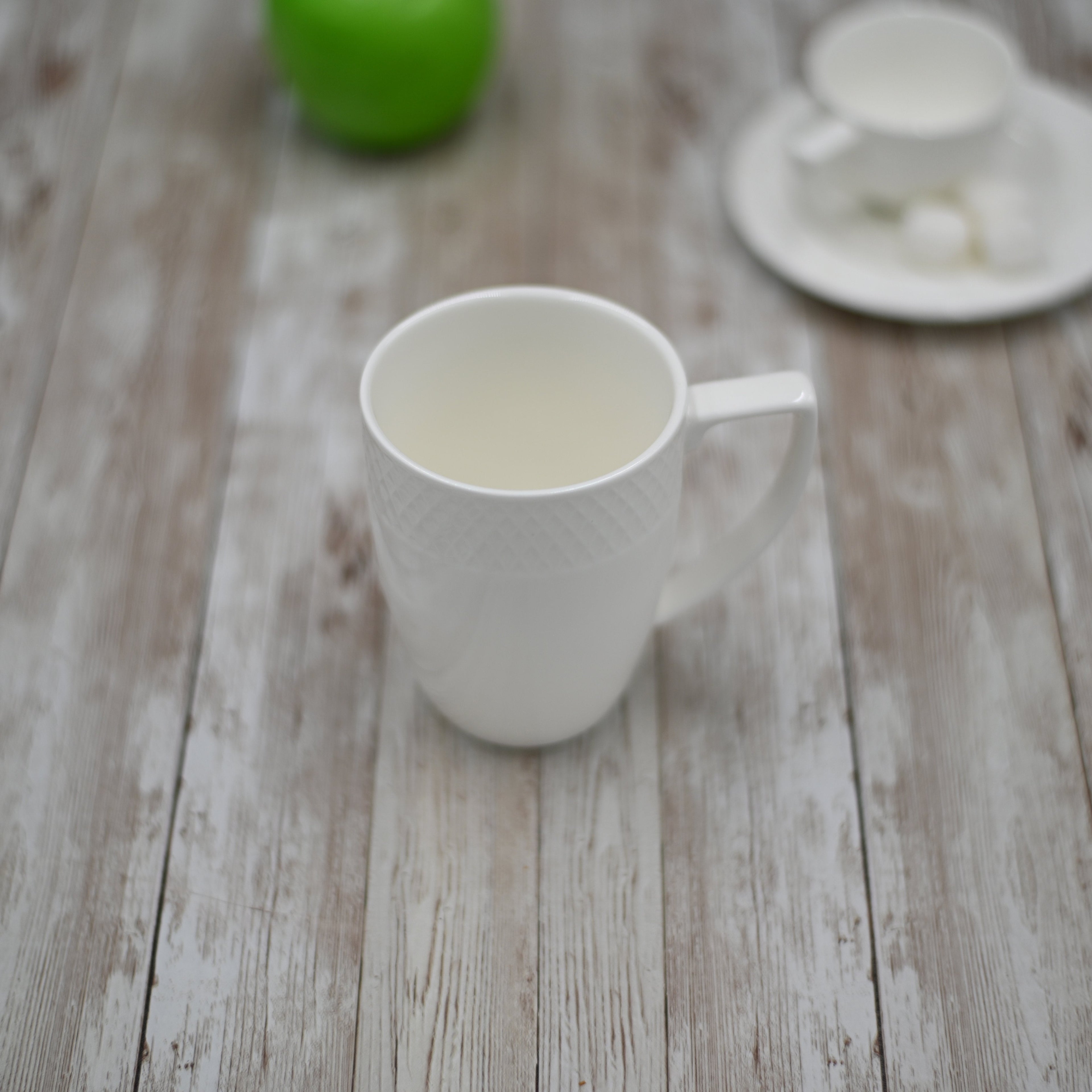 Julia White Fine Porcelain Coffee Mug | 12 oz | Embossed Rolled Rim | Made in England | Sold Individually | Wilmax