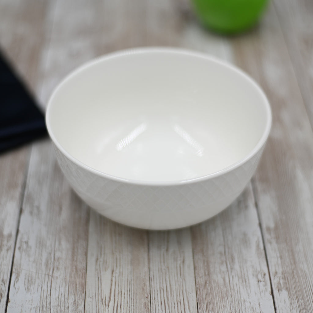 Julia White Fine Porcelain Bowl | 6.5" | 31 Fl Oz | Embossed Rolled Rim | Made in England | Sold Individually | Wilmax