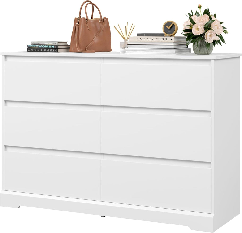 White Six Drawer Dresser For Bedroom Storage Solutions