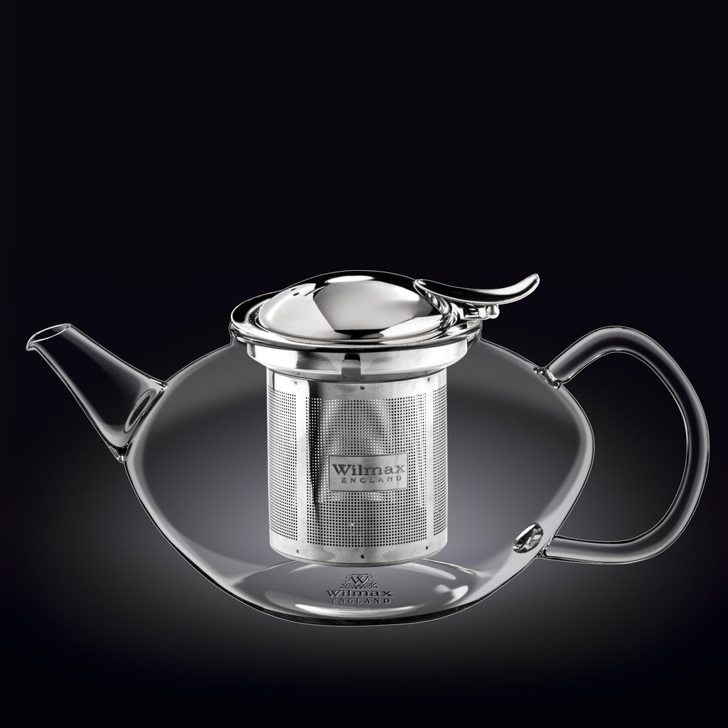 Wilmax Thermo Glass Teapot | 52 oz | Borosilicate Glass | Stainless Steel Infuser | Stovetop Safe
