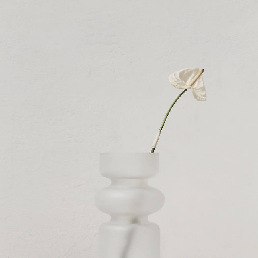 Iris Frosted Glass Vase | Symmetrical Form | Light Play | 11" | Purple & Frosted White | Osmos Studio