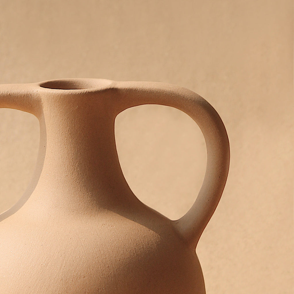 Bobble Ceramic Vase | Ancient-Inspired Sculpture | Dried Flowers | Terracotta & Off-White