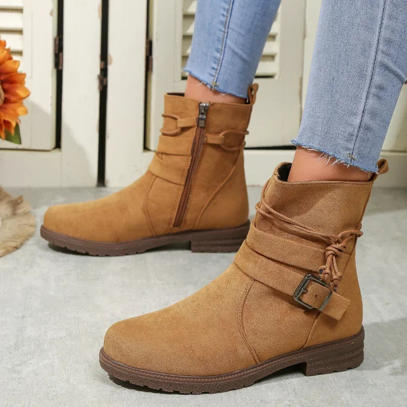 Women Belt Buckle Ankle Boots Chunky Chelsea Boots Autumn Winter Female New Designer Brand Mid Heels Casual Vintage Boots 2024