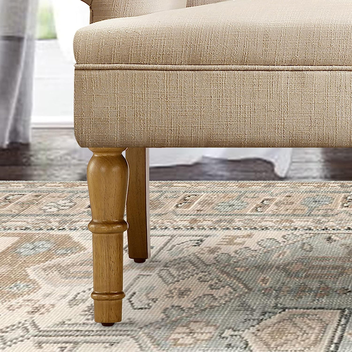 Warm Beige Tufted Linen Love Seat For Small Spaces