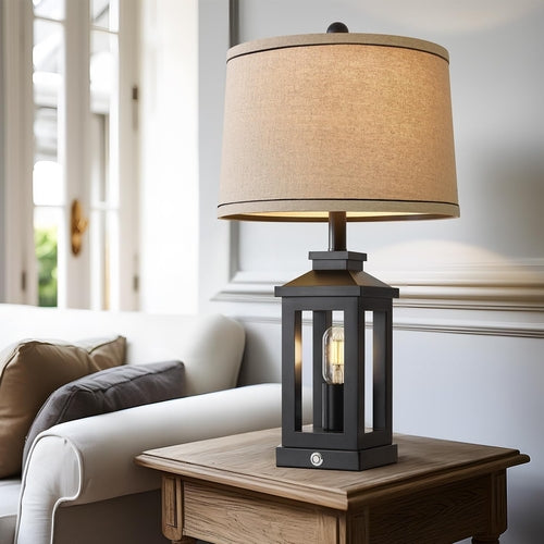 Retro Black Table Lamps Set With Touch Control And USB Ports