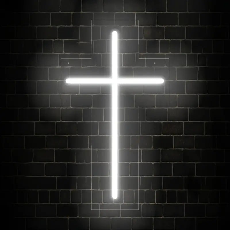 White LED Cross Neon-Style Wall Light, USB Powered