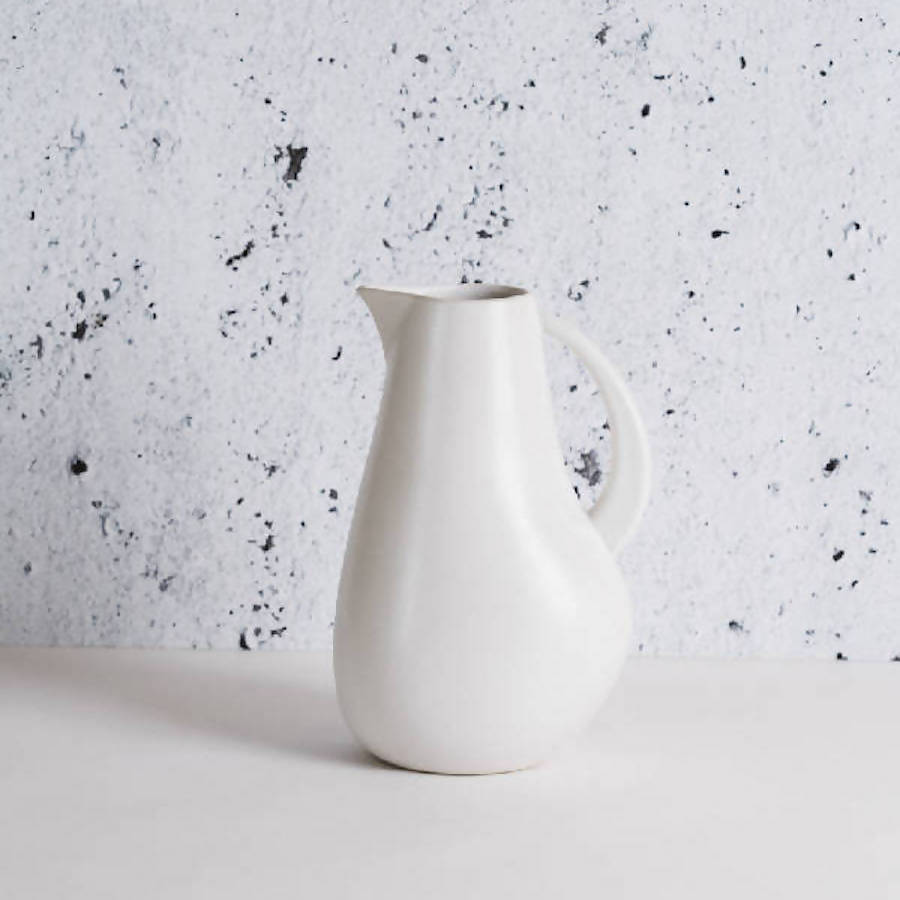 Kuduo Stoneware Pitcher | 64 oz | Matte White or Black | Gharyan Stoneware | Tunisia