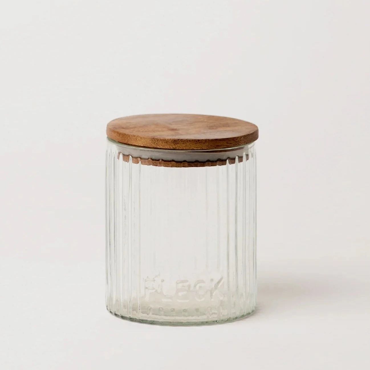 Hand-Blown Fluted Glass Storage Jars | Set of 3 | Wood Lid