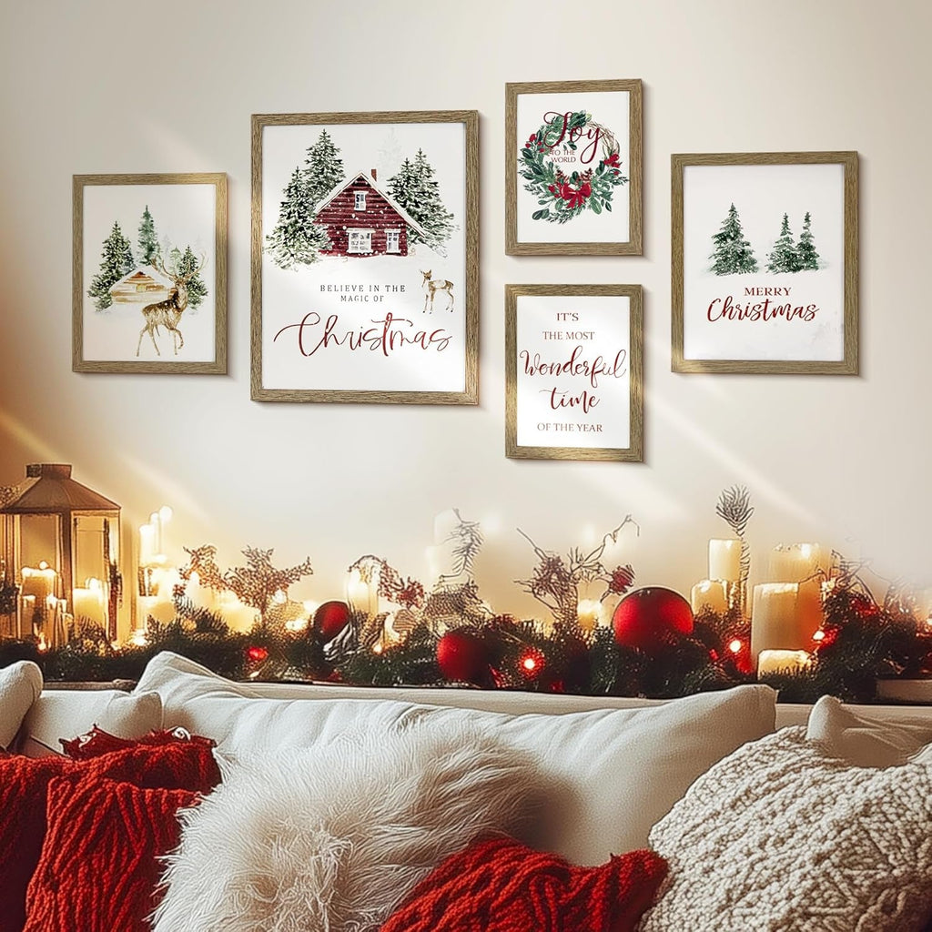 Framed Christmas Forest Wall Art Set 5 Piece Holiday Decor