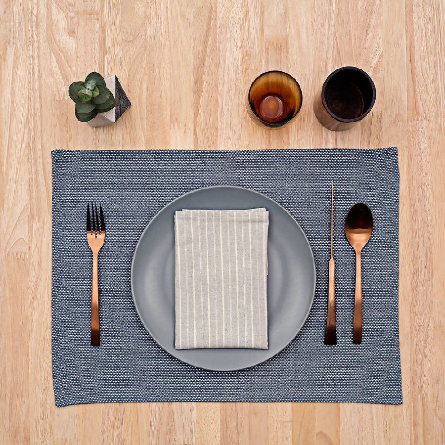 Rustic Placemats | Blue | Set of 4 | Upcycled Denim & Cotton | 14"x19"