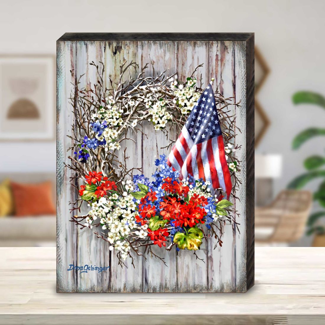 Patriotic American Wreath Wooden Wall Art by D. Gelsinger - American Patriotic Décor - 95609B-1716
