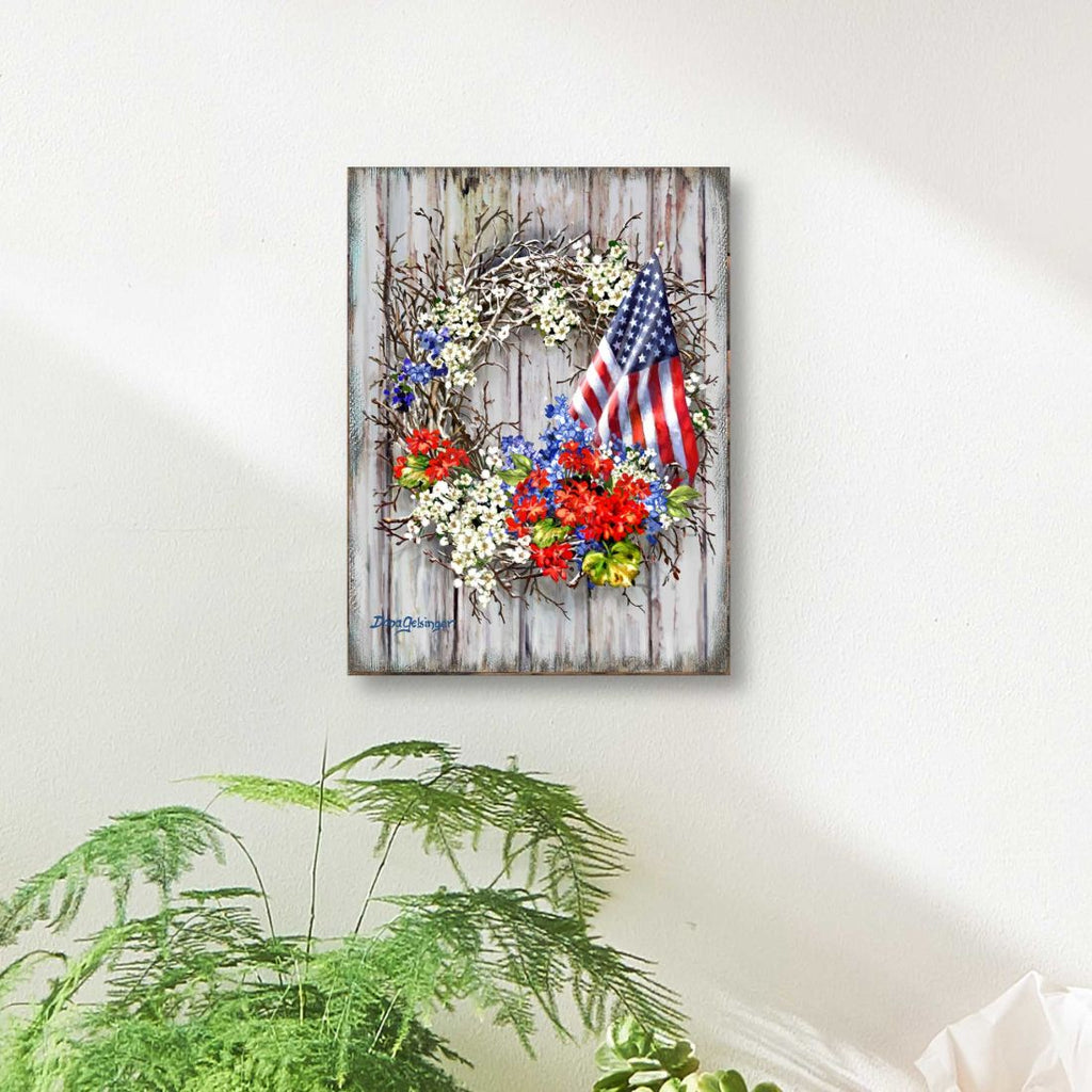 Patriotic American Wreath Wooden Wall Art by D. Gelsinger - American Patriotic Décor - 95609B-1716