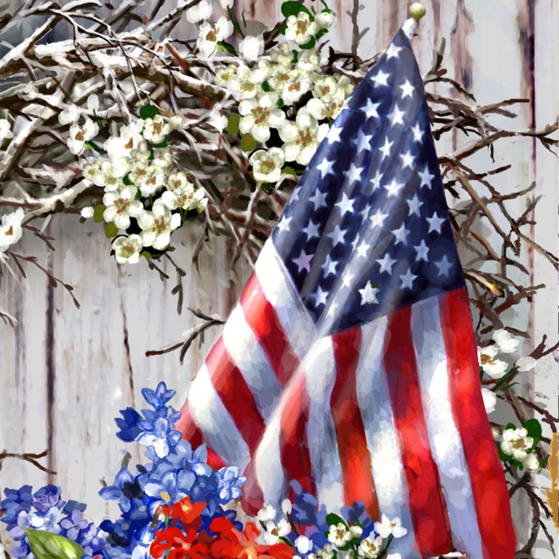 Patriotic American Wreath Wooden Wall Art by D. Gelsinger - American Patriotic Décor - 95609B-1716