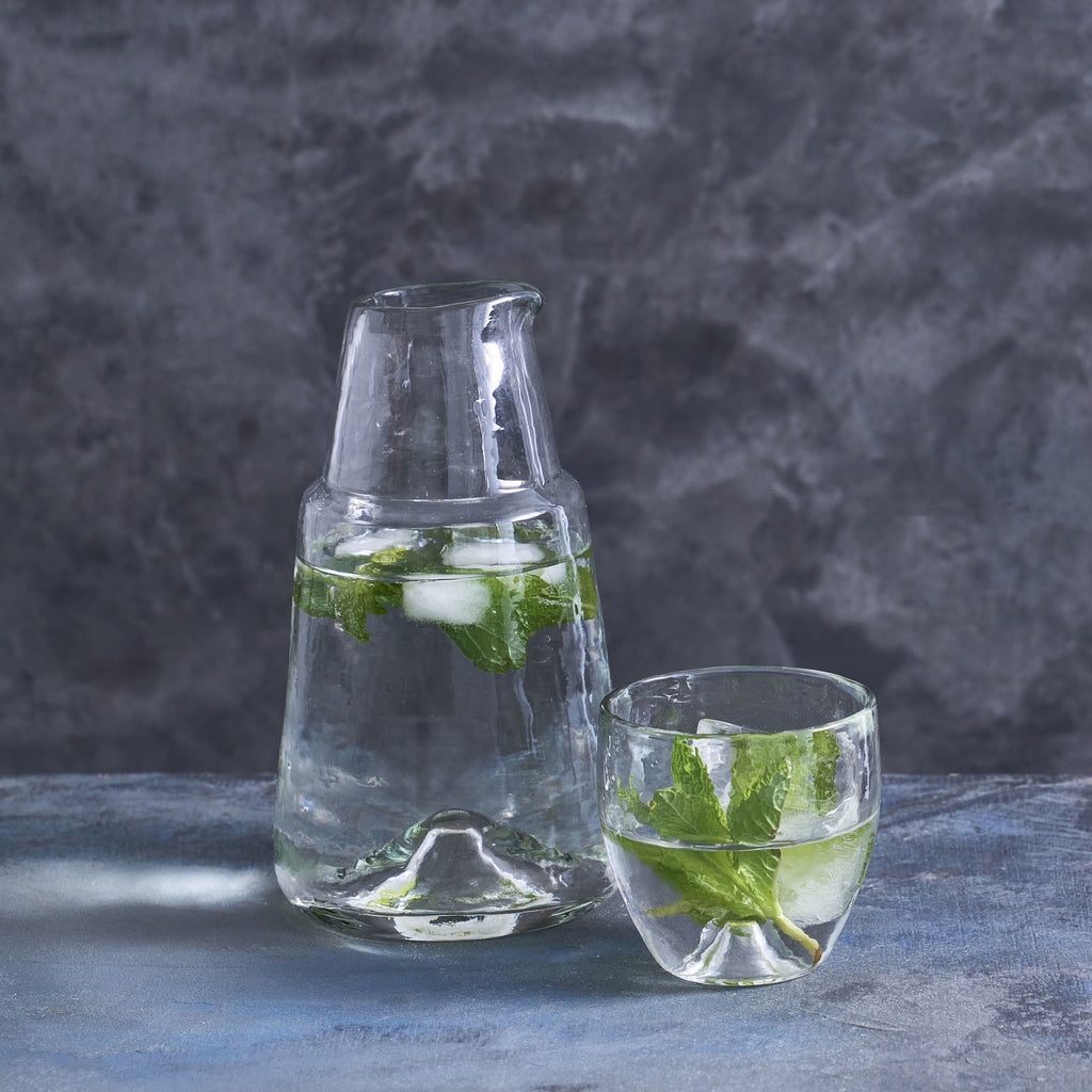 Pebbled Bedside Carafe Set | Recycled Glass | Dimpled Vessel | Glass Lid | Powered by People
